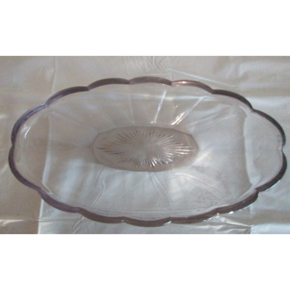 Oval Relish Dish Glass Scalloped Edge Starburst Banana Boat